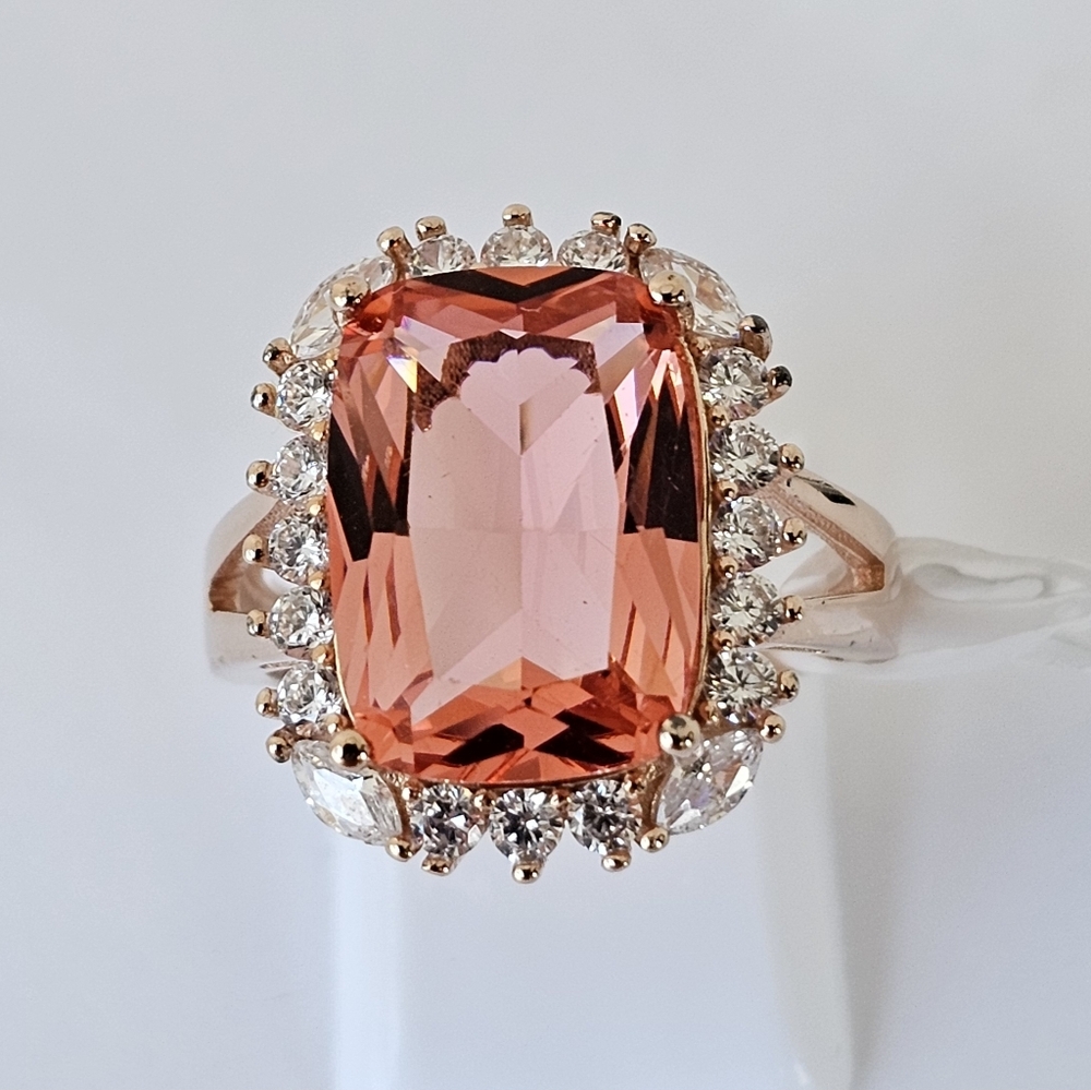 Charles Winston Padparadscha Sapphire  Ring 18k Rose Gold Vermeil Size 7 New - Picture 2 of 10
